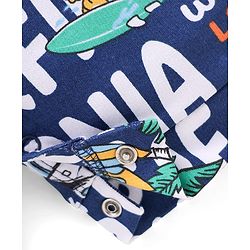 Babyhug Single Jersey Knit Dungaree & Half Sleeves T-Shirt With Tropical Theme - Navy Blue