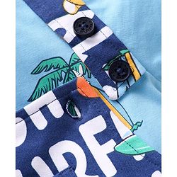 Babyhug Single Jersey Knit Dungaree & Half Sleeves T-Shirt With Tropical Theme - Navy Blue