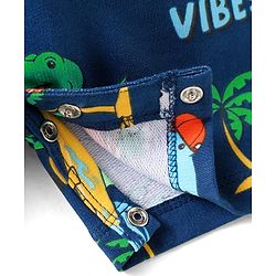 Babyhug Single Jersey Knit Dino Printed Dungaree Half Sleeves Inner Tee - Blue