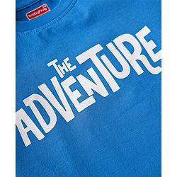 Babyhug Single Jersey Knit Dungaree & Half Sleeves T-Shirt With Leaves Print - Light Blue