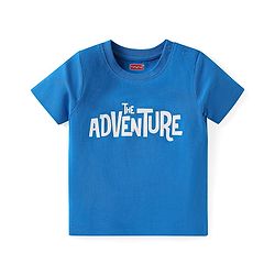 Babyhug Single Jersey Knit Dungaree & Half Sleeves T-Shirt With Leaves Print - Light Blue