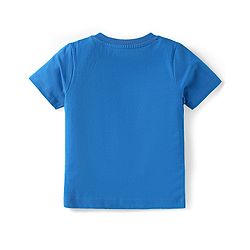 Babyhug Single Jersey Knit Dungaree & Half Sleeves T-Shirt With Leaves Print - Light Blue