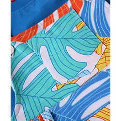 Babyhug Single Jersey Knit Dungaree & Half Sleeves T-Shirt With Leaves Print - Light Blue