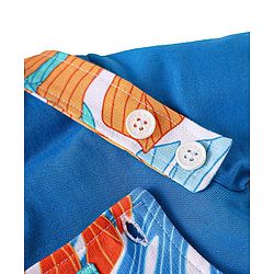 Babyhug Single Jersey Knit Dungaree & Half Sleeves T-Shirt With Leaves Print - Light Blue