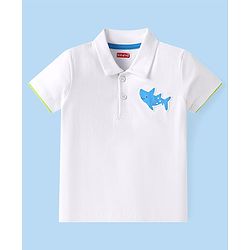 Babyhug Single Jersey Knit Dungaree & Half Sleeves Polo T-Shirt With Fish Print - Blue