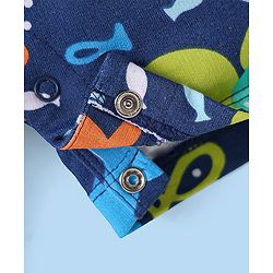 Babyhug Single Jersey Knit Dungaree & Half Sleeves Polo T-Shirt With Fish Print - Blue