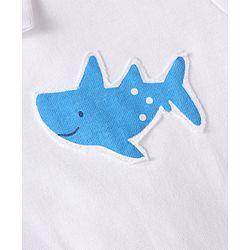 Babyhug Single Jersey Knit Dungaree & Half Sleeves Polo T-Shirt With Fish Print - Blue