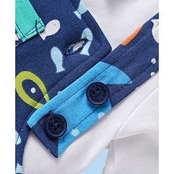 Babyhug Single Jersey Knit Dungaree & Half Sleeves Polo T-Shirt With Fish Print - Blue