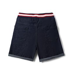 Babyhug Denim Mid Thigh Washed Ribbed Shorts - Navy Blue