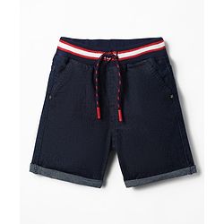 Babyhug Denim Mid Thigh Washed Ribbed Shorts - Navy Blue
