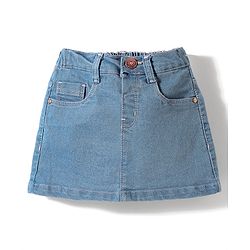 Babyhug Mid Thigh Denim Washed Skirt With Stretch - Navy Blue
