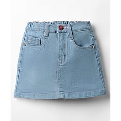 Babyhug Mid Thigh Denim Washed Skirt With Stretch - Navy Blue