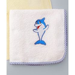 Babyhug Terry Cotton Woven Towel with Dophin Embroidery L 101 x B 50 cm - White