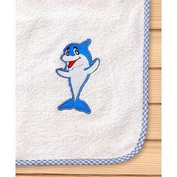 Babyhug Terry Cotton Woven Towel with Dophin Embroidery L 101 x B 50 cm - White