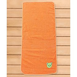 Babyhug Cotton Terry Woven Bath Towel With Frog Embroidery L 102 x B 51 cm - Orange