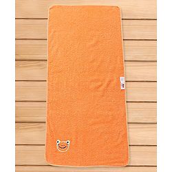 Babyhug Cotton Terry Woven Bath Towel With Frog Embroidery L 102 x B 51 cm - Orange