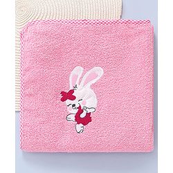 Babyhug Cotton Terry Woven Bath Towel With Bunny Embroidery L 102 x B 51 cm - Pink