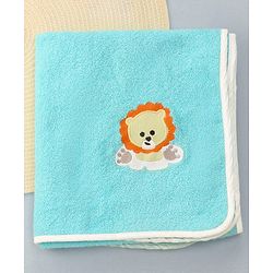 Babyhug Terry Cotton Woven Towel with Bear Embroidery L 101 x B 50 cm - Aqua Blue