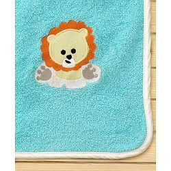 Babyhug Terry Cotton Woven Towel with Bear Embroidery L 101 x B 50 cm - Aqua Blue