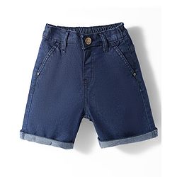 Babyhug Denim Mid Thigh Washed Shorts With Stretch - Navy Blue