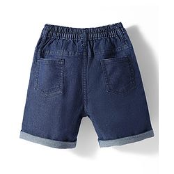 Babyhug Denim Mid Thigh Washed Shorts With Stretch - Navy Blue