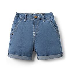 Babyhug Denim Mid Thigh Washed Shorts With Stretch - Navy Blue