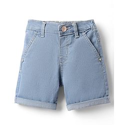 Babyhug Denim Mid Thigh Washed Shorts With Stretch - Navy Blue