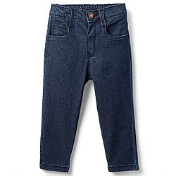 Babyhug Cotton Denim Full Length Washed Jeans With Stretch - Navy Blue