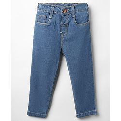 Babyhug Cotton Denim Full Length Washed Jeans With Stretch - Blue