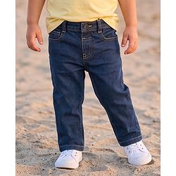 Babyhug Full Length Washed Denim Jeans With Stretch - Navy Blue