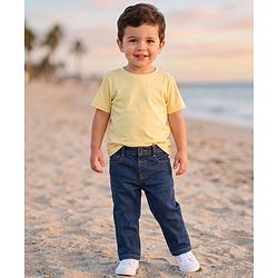 Babyhug Full Length Washed Denim Jeans With Stretch - Navy Blue