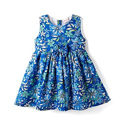 Babyhug Cotton Woven Sleeveless Frock With Floral Print & Bow Applique - Blue