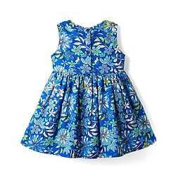Babyhug Cotton Woven Sleeveless Frock With Floral Print & Bow Applique - Blue