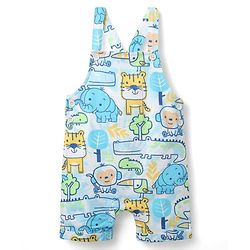 Babyhug Single Jersey Knit Half Sleeves T-Shirt & Dungaree With Animal Print - Light Blue & Yellow
