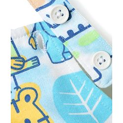 Babyhug Single Jersey Knit Half Sleeves T-Shirt & Dungaree With Animal Print - Light Blue & Yellow
