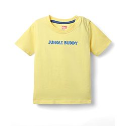 Babyhug Single Jersey Knit Half Sleeves T-Shirt & Dungaree With Animal Print - Light Blue & Yellow