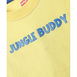 Babyhug Single Jersey Knit Half Sleeves T-Shirt & Dungaree With Animal Print - Light Blue & Yellow