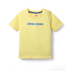 Babyhug Single Jersey Knit Half Sleeves T-Shirt & Dungaree With Animal Print - Light Blue & Yellow
