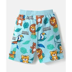 Babyhug Single Jersey Knit Half Sleeves Polo T-Shirt & Shorts Set with Jungle Theme Print & Patch Detailing - Light Blue & White