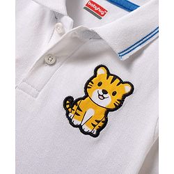Babyhug Single Jersey Knit Half Sleeves Polo T-Shirt & Shorts Set with Jungle Theme Print & Patch Detailing - Light Blue & White
