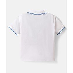 Babyhug Single Jersey Knit Half Sleeves Polo T-Shirt & Shorts Set with Jungle Theme Print & Patch Detailing - Light Blue & White