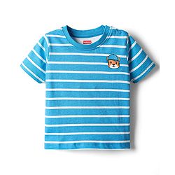 Babyhug Single Jersey Knit Dungaree & Half Sleeves T-Shirt With Animal Print - Yellow & Blue