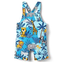 Babyhug Single Jersey Knit Half Sleeves T-Shirt & Dungaree With Animal Print - Yellow & Blue