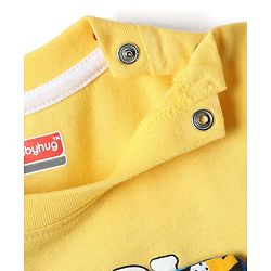 Babyhug Single Jersey Knit Half Sleeves T-Shirt & Dungaree With Animal Print - Yellow & Blue