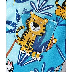 Babyhug Single Jersey Knit Half Sleeves T-Shirt & Dungaree With Animal Print - Yellow & Blue