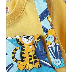 Babyhug Single Jersey Knit Half Sleeves T-Shirt & Dungaree With Animal Print - Yellow & Blue