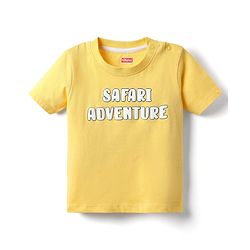 Babyhug Single Jersey Knit Half Sleeves T-Shirt & Dungaree With Animal Print - Yellow & Blue