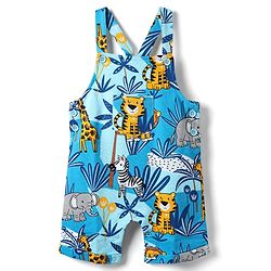 Babyhug Single Jersey Knit Half Sleeves T-Shirt & Dungaree With Animal Print - Yellow & Blue