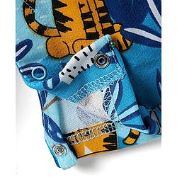 Babyhug Single Jersey Knit Half Sleeves T-Shirt & Dungaree With Animal Print - Yellow & Blue