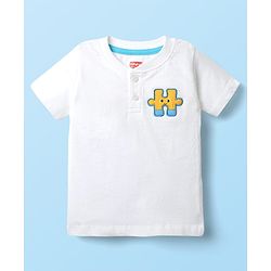 Babyhug Single Jersey Knit Half Sleeves T-Shirt & Dungaree With Alphabet Print - White & Red